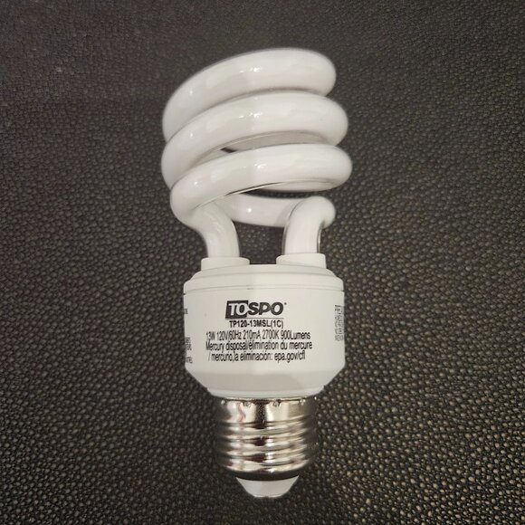 SET OF 3 TOSPO 13 WATT, 2700K & 900 LUMEN SPIRAL COMPACT FLUORESCENT LIGHT BULBS - Picture 1 of 14